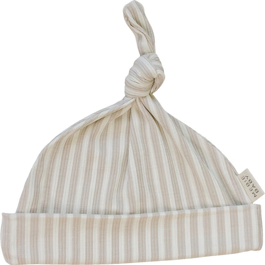 Mebie Baby - Taupe Stripe Ribbed Bamboo Newborn Knot Hat