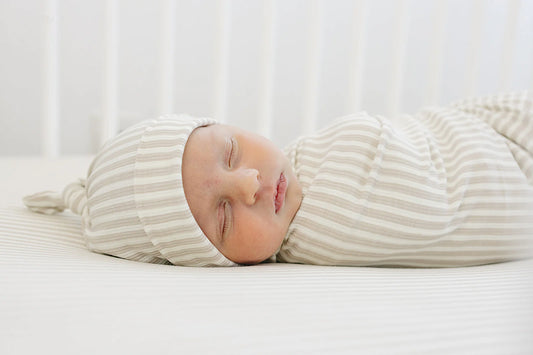 Mebie Baby - Taupe Stripe Ribbed Bamboo Newborn Knot Hat