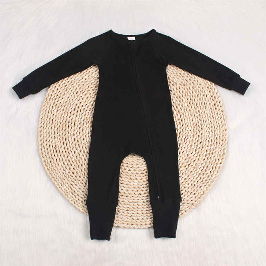 Poppy & Co - Ribbed Bamboo Double Zip Convertible Footie - Black