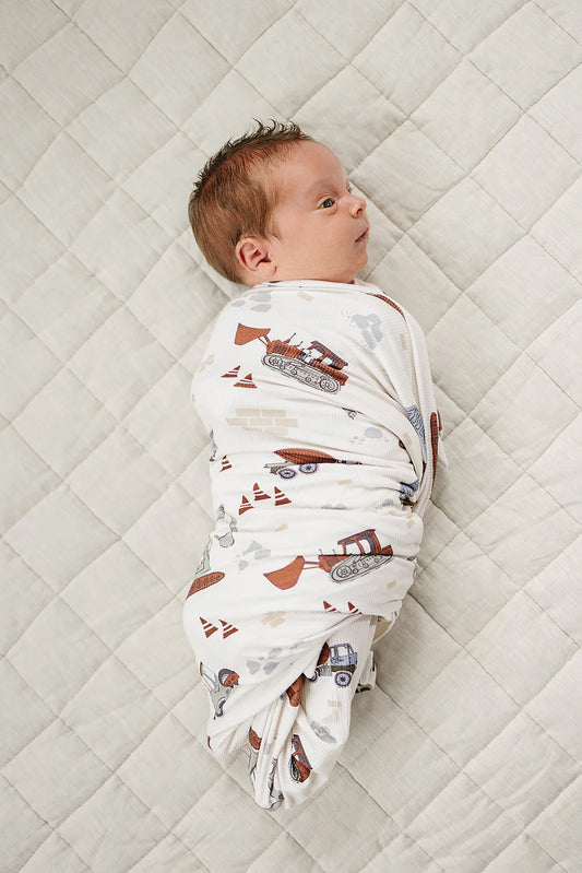 Mebie Baby - Construction Trucks Bamboo Stretch Swaddle