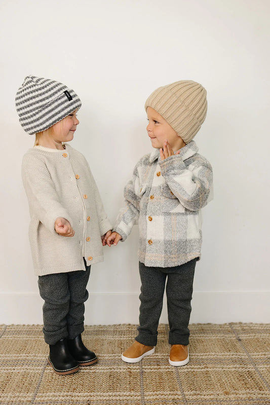 Mebie Baby - Grey & White Stripe Chunky Knit Beanie
