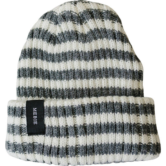 Mebie Baby - Grey & White Stripe Chunky Knit Beanie