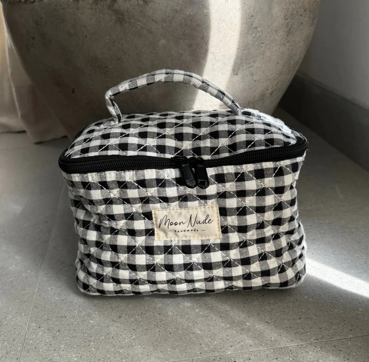 Blush Peony Boutique - Moon Nude - Black/White Gingham Vanity Bag