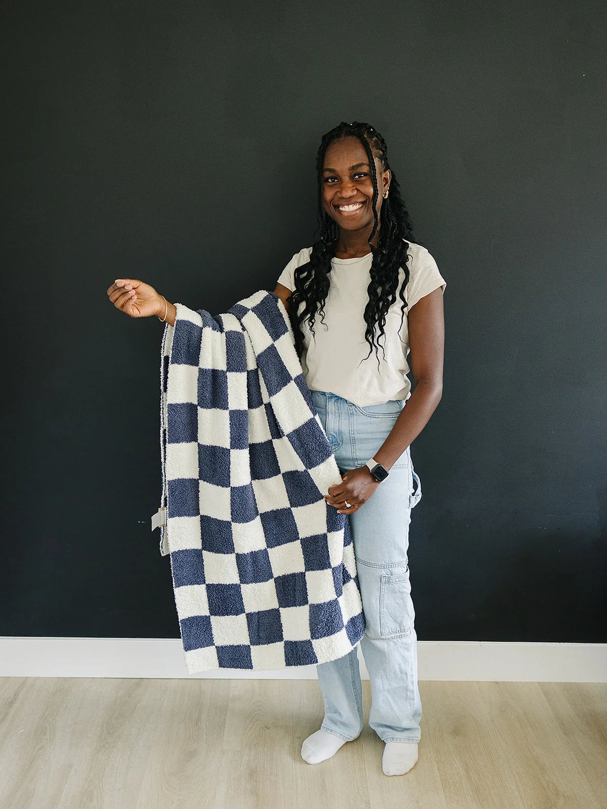 Mebie Baby - Navy Checkered Plush Blanket
