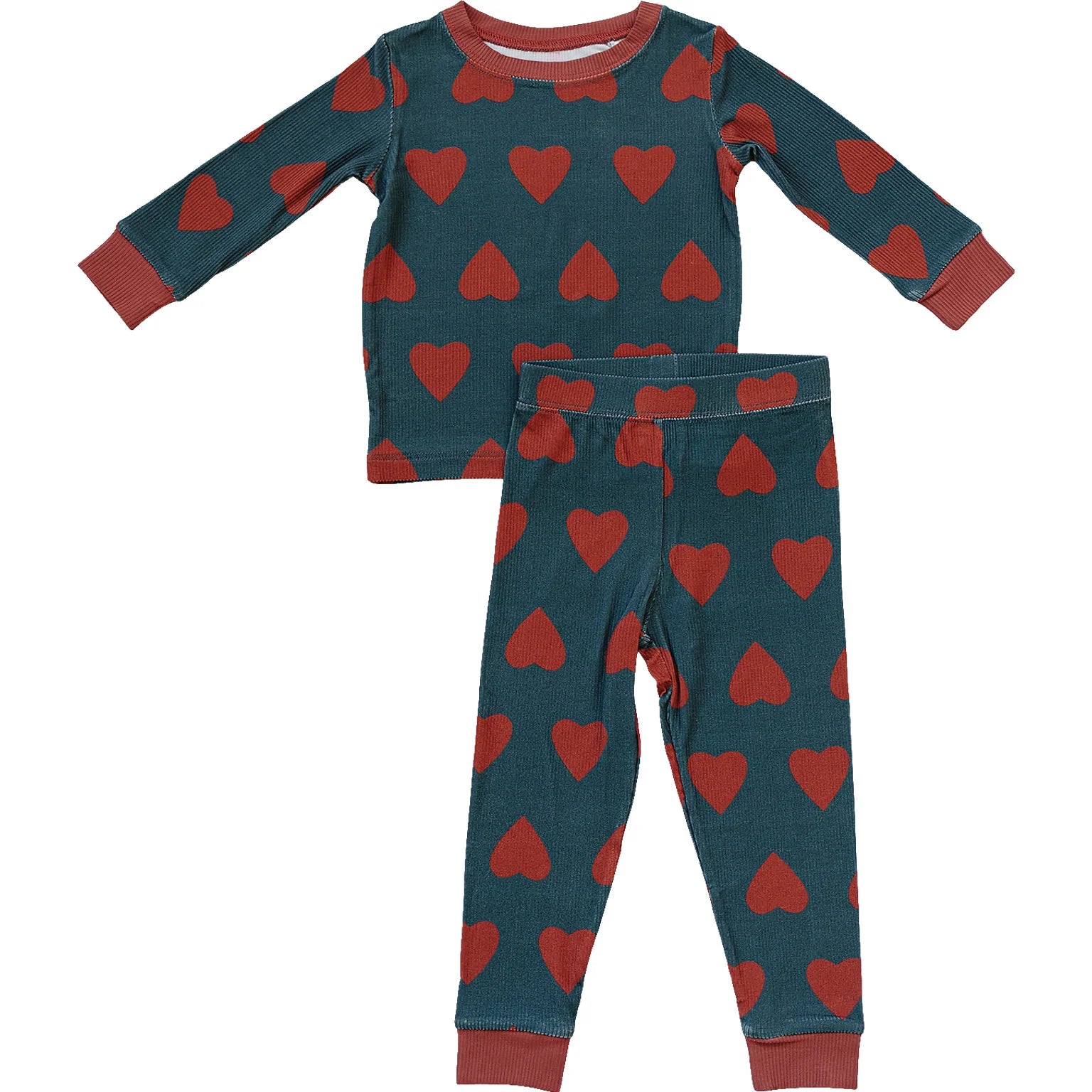 Mebie Baby - Navy + Red Hearts Ribbed Bamboo Cozy Set