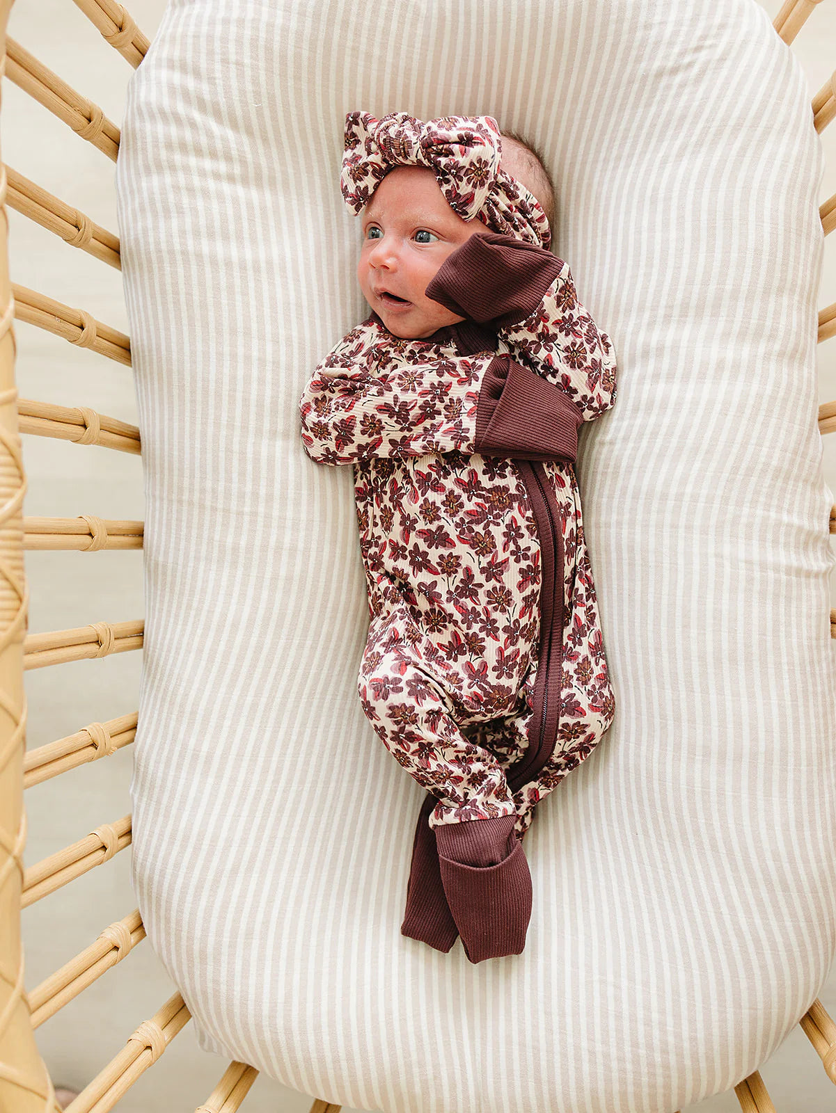 Pre Order - Mebie Baby - Antique Floral Ribbed Zipper