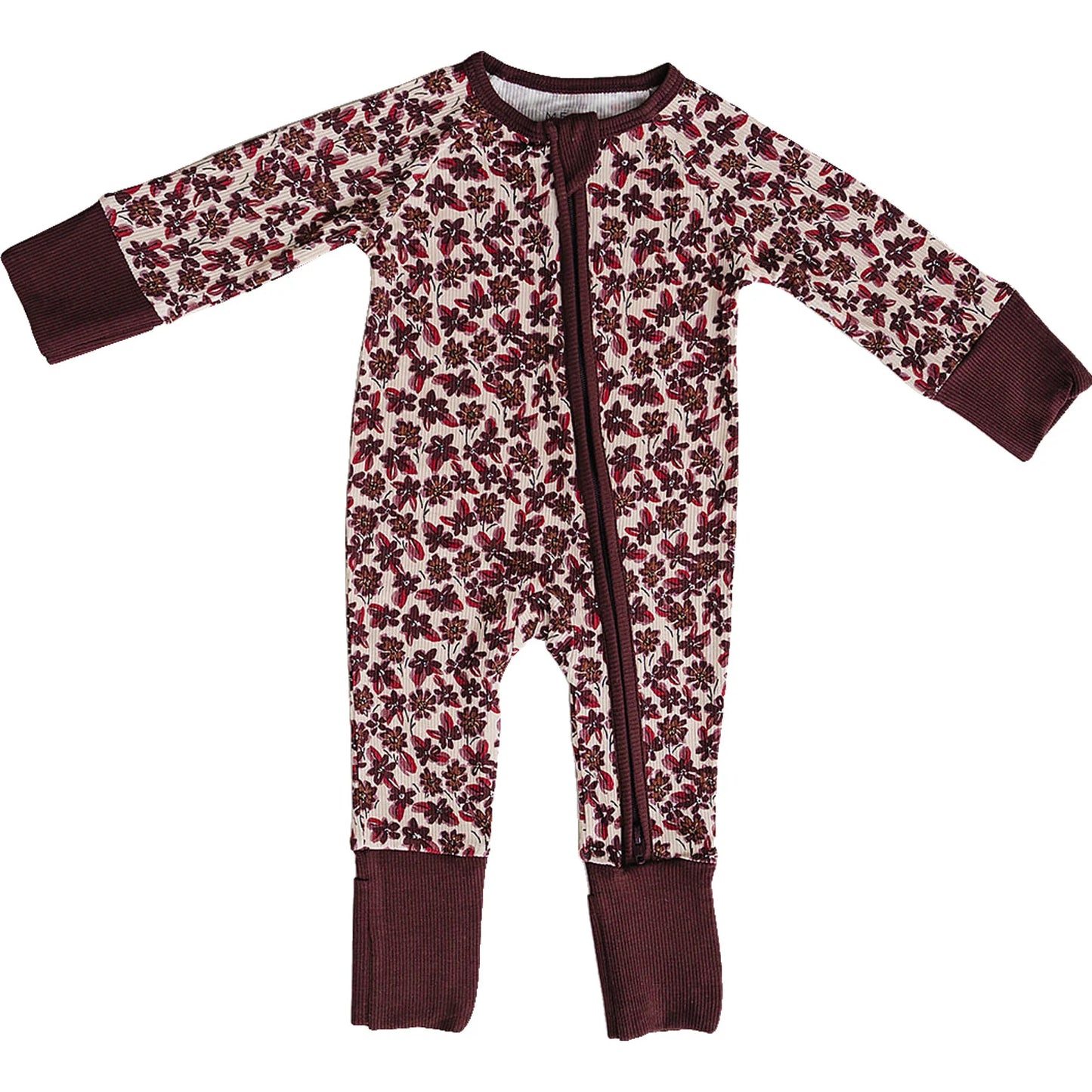 Pre Order - Mebie Baby - Antique Floral Ribbed Zipper