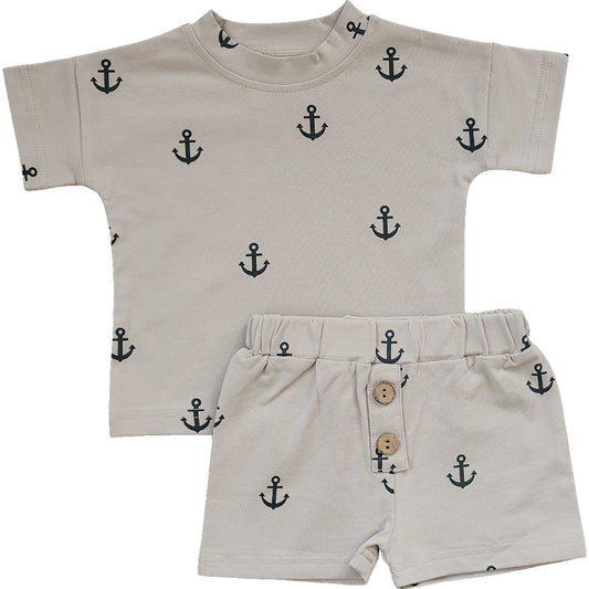 Mebie Baby - Anchors Button Short Set