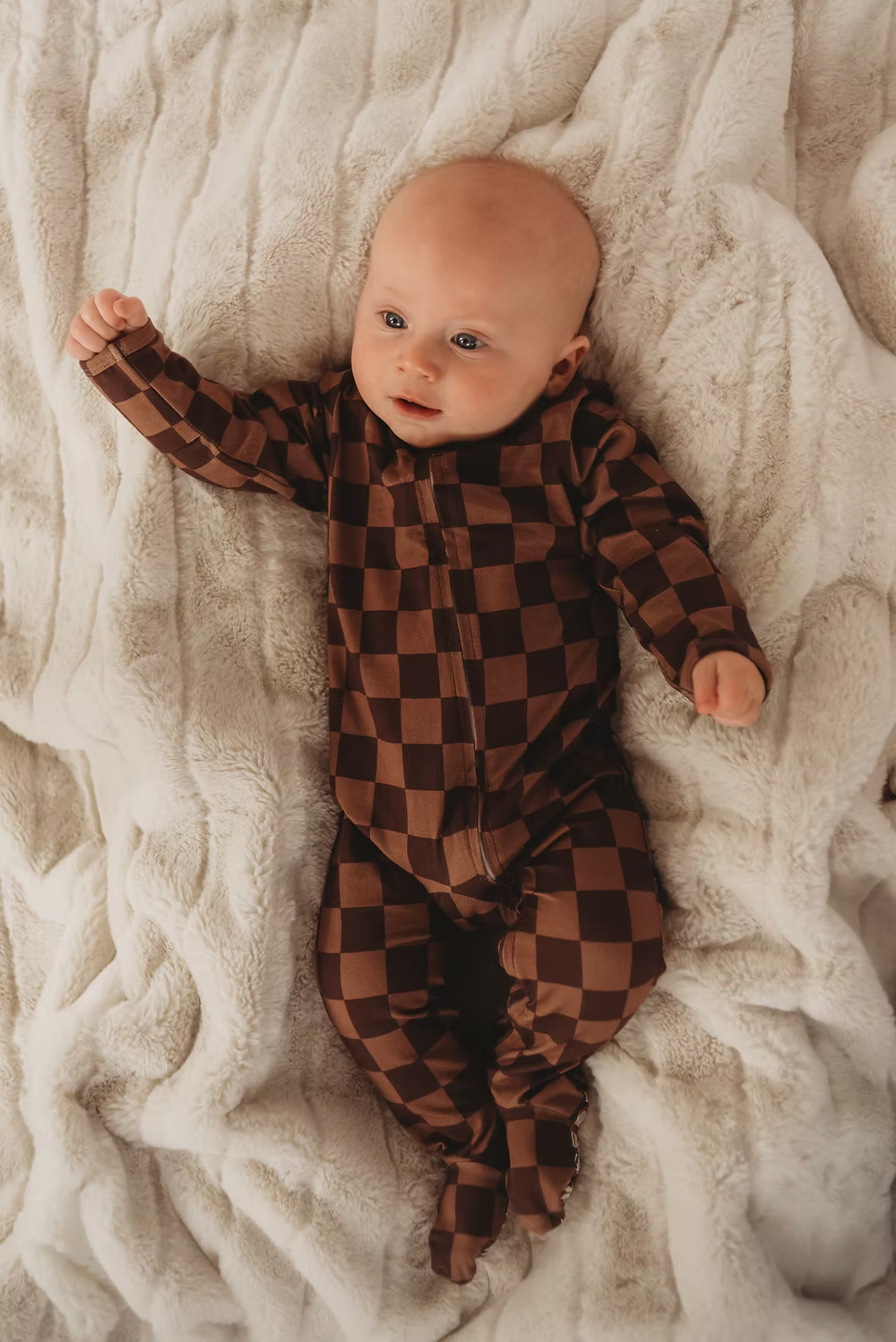 Little Aspen Baby Co - Espresso Checkers Footed Sleeper