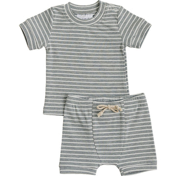 Mebie Baby - Grey Stripe Ribbed Cozy Short Set