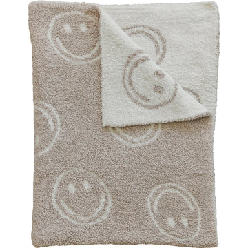 Mebie Baby - Smiley Taupe Checkered Plush Blanket