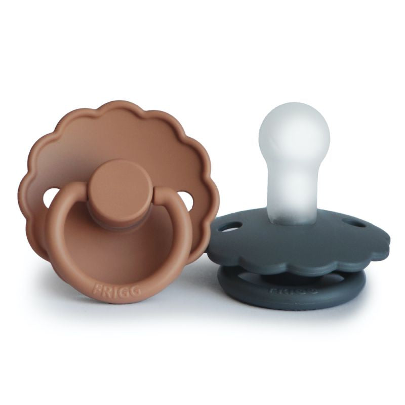 FRIGG Daisy Silicone Baby Pacifier | 2-Pack - Graphite/Peach Bronze