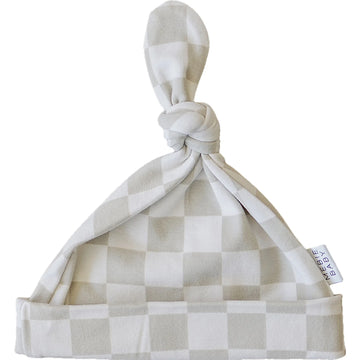 Mebie Baby - Taupe Checkered Newborn Knot Hat