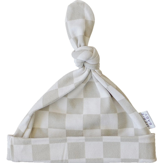 Mebie Baby - Bamboo Taupe Checkered Newborn Knot Hat