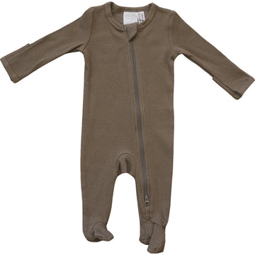 Mebie Baby - Cocoa Organic Cotton Ribbed Footed Zipper Sleeper