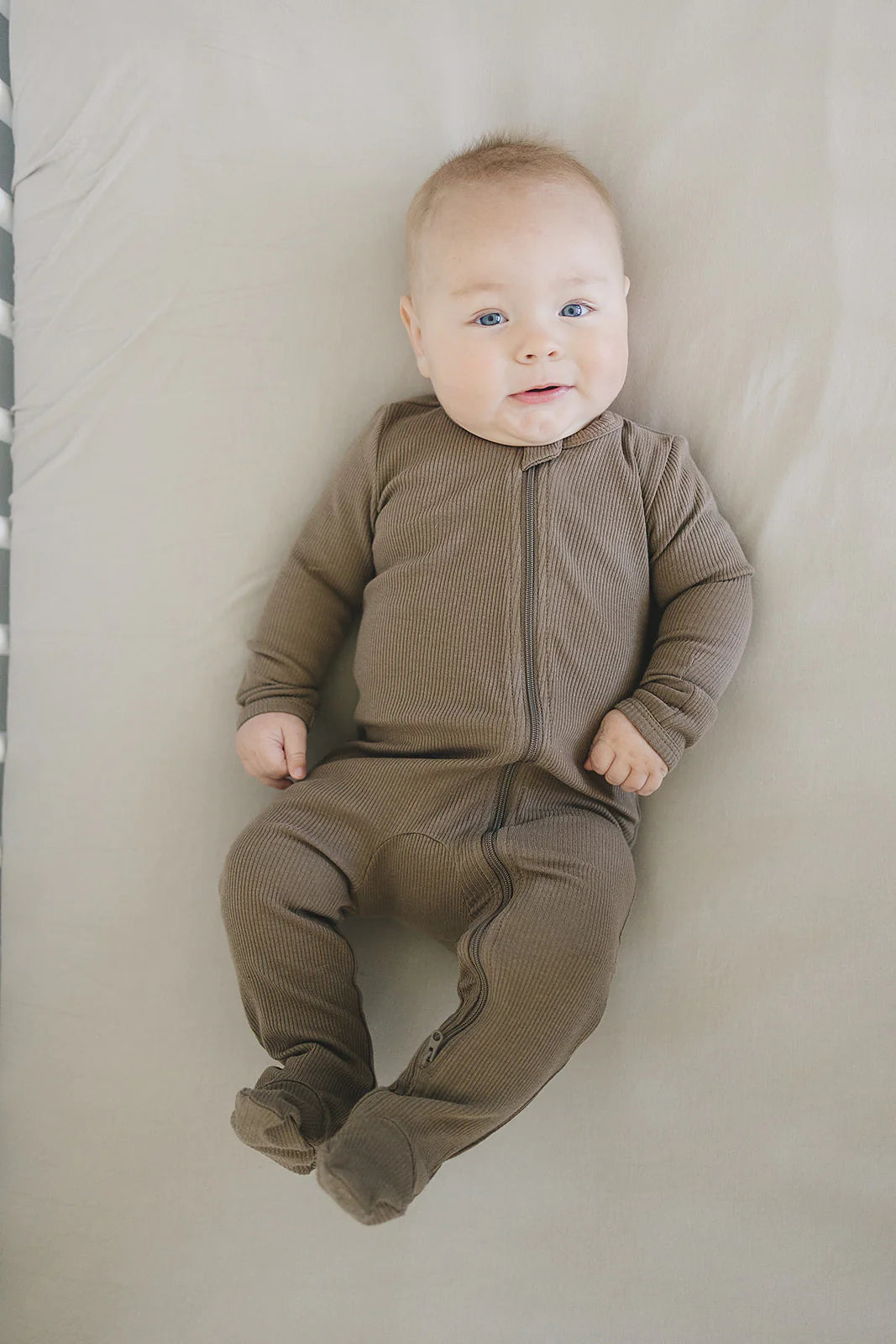 Mebie Baby - Cocoa Organic Cotton Ribbed Footed Zipper Sleeper