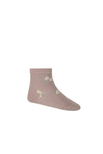 Jamie Kay - Jacquard Floral Sock - Simple Flowers Dusky Rose