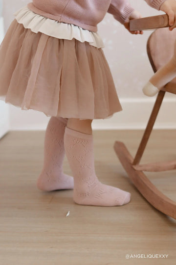 Jamie Kay - Bow Pointelle Knee High Sock - Soft Peony