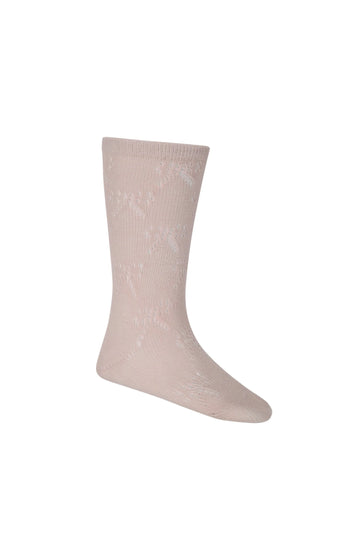 Jamie Kay - Bow Pointelle Knee High Sock - Soft Peony