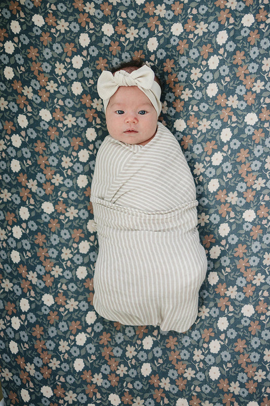 Mebie Baby - Taupe Stripe Muslin Crib Sheet
