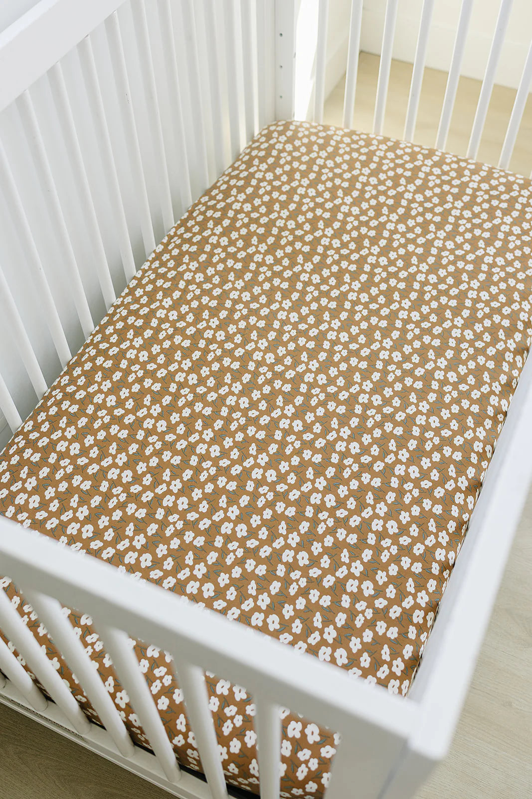Pre Order - Mebie Baby -  Mustard Floral Bamboo Stretch Crib Sheet
