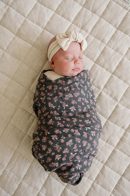 Mebie Baby - Olive Bloom Muslin Swaddle Blanket