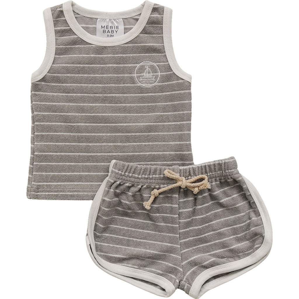 Mebie Baby - Sail Boat Stripe Terry Cloth Short Set