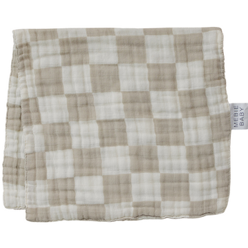 Pre Order - Mebie Baby - Taupe Checkered Burp Cloth