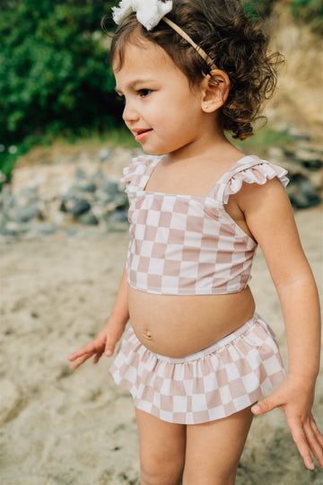 Mebie Baby - Taupe Checkered Ruffle Bikini Set