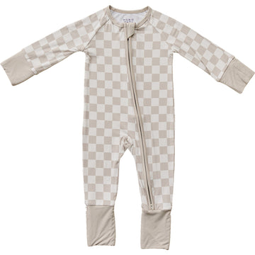 Pre Order - Mebie Baby - Taupe Checkered Bamboo Zipper