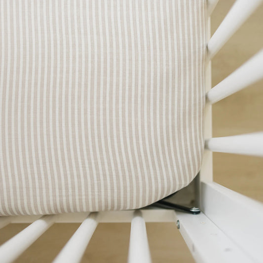 Mebie Baby - Taupe Stripe Muslin Crib Sheet