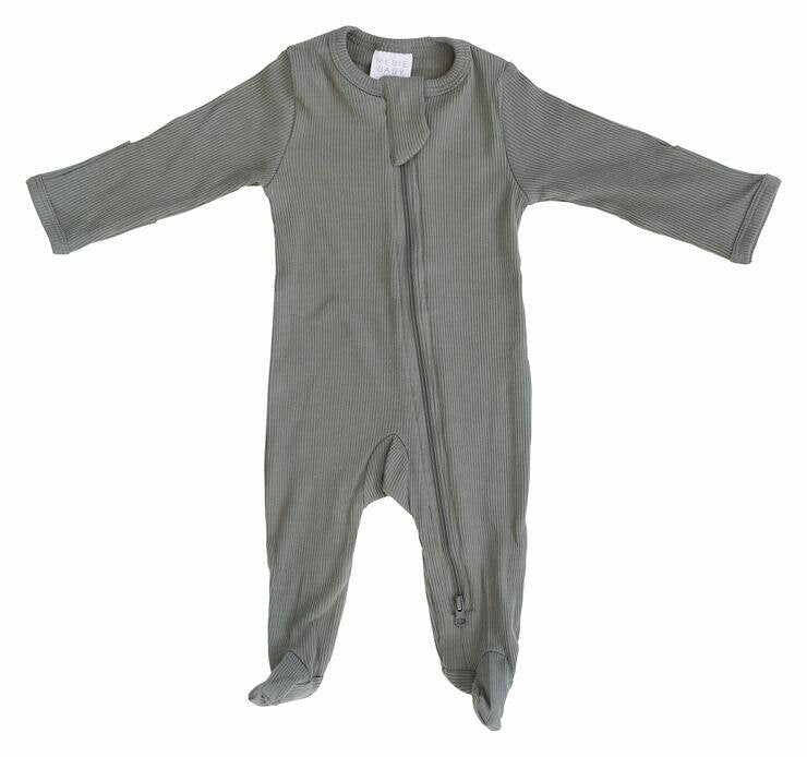 Mebie Baby - Green Organic Cotton Ribbed Footed Zipper