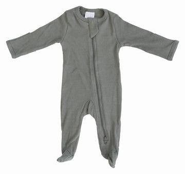 Mebie Baby - Green Organic Cotton Ribbed Footed Zipper Sleeper