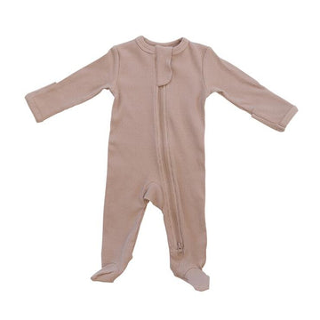 Mebie Baby - Pale Pink Organic Cotton Ribbed Footed Zipper Sleeper