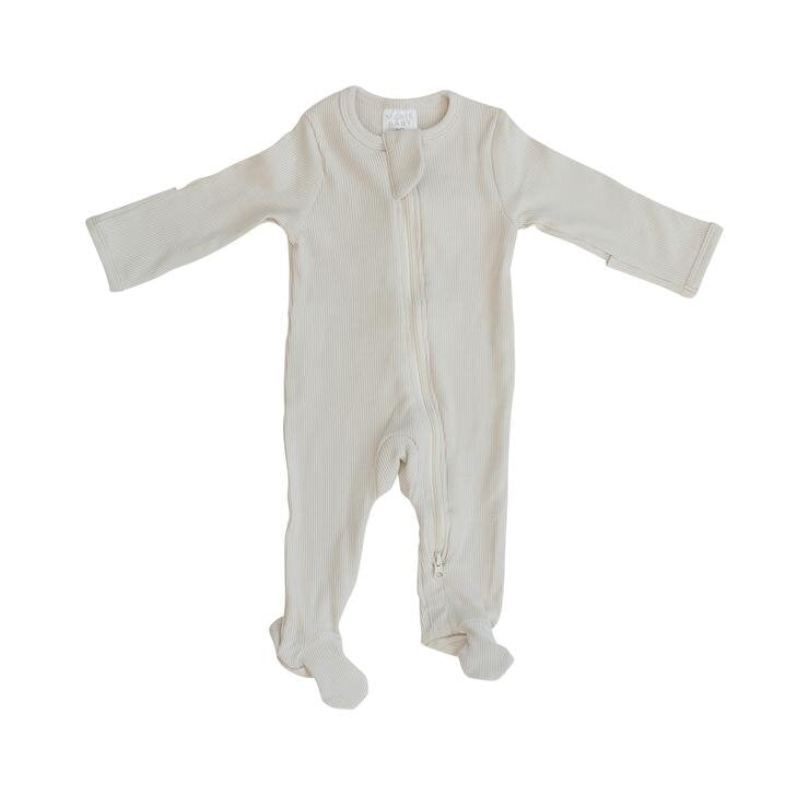 Mebie Baby - Vanilla Organic Cotton Ribbed Footed Zipper One-piece