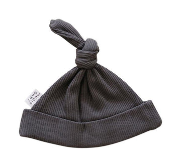 Mebie Baby - Charcoal Organic Ribbed Newborn Knot Hat
