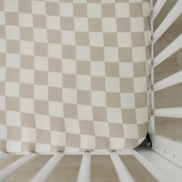 Mebie Baby - Taupe Checkered Crib Sheet