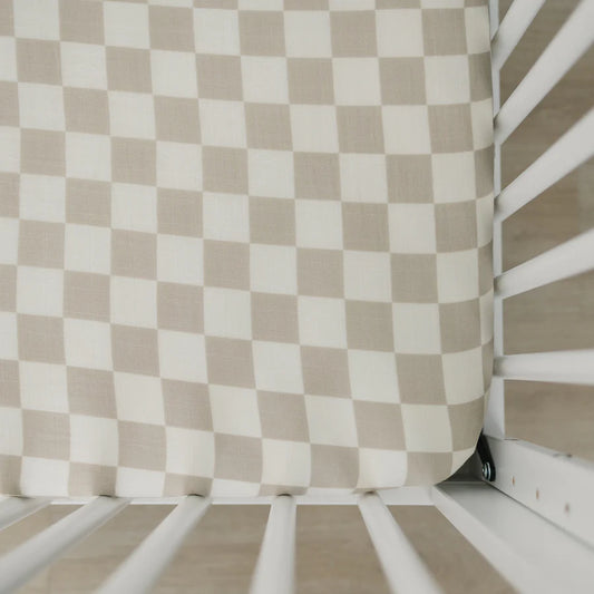 Mebie Baby - Taupe Checkered Muslin Crib Sheet
