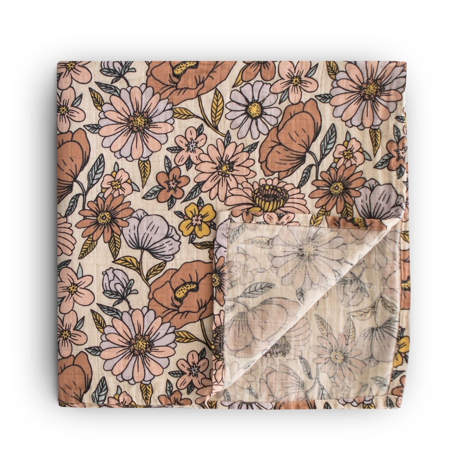 Mushie - Organic Cotton Muslin Swaddle Blanket - Retro Flowers