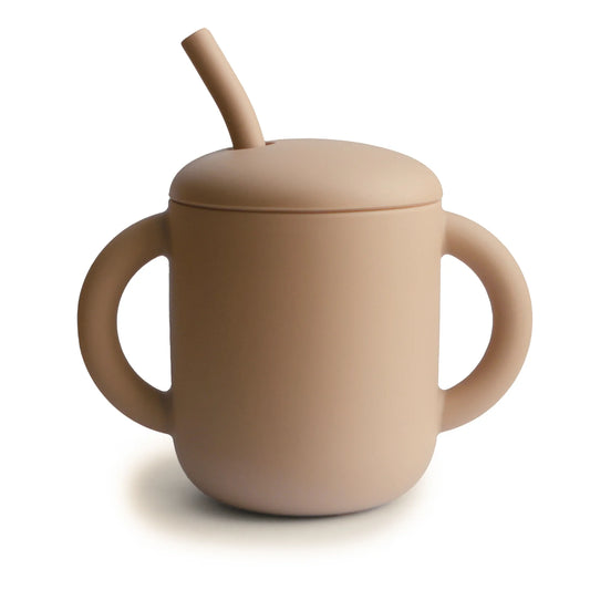 Mushie - Silicone Training Cup + Straw (Natural)