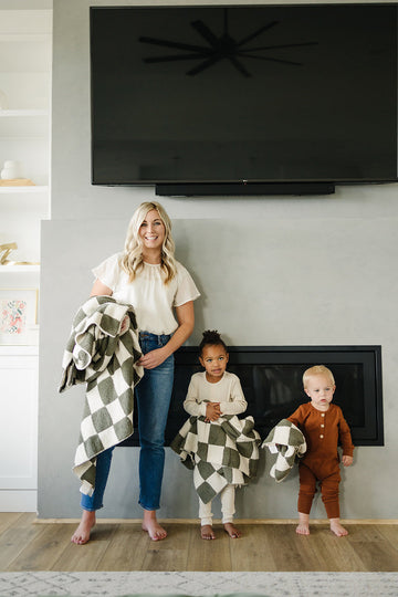 Mebie Baby - Green Checkered Plush Blanket